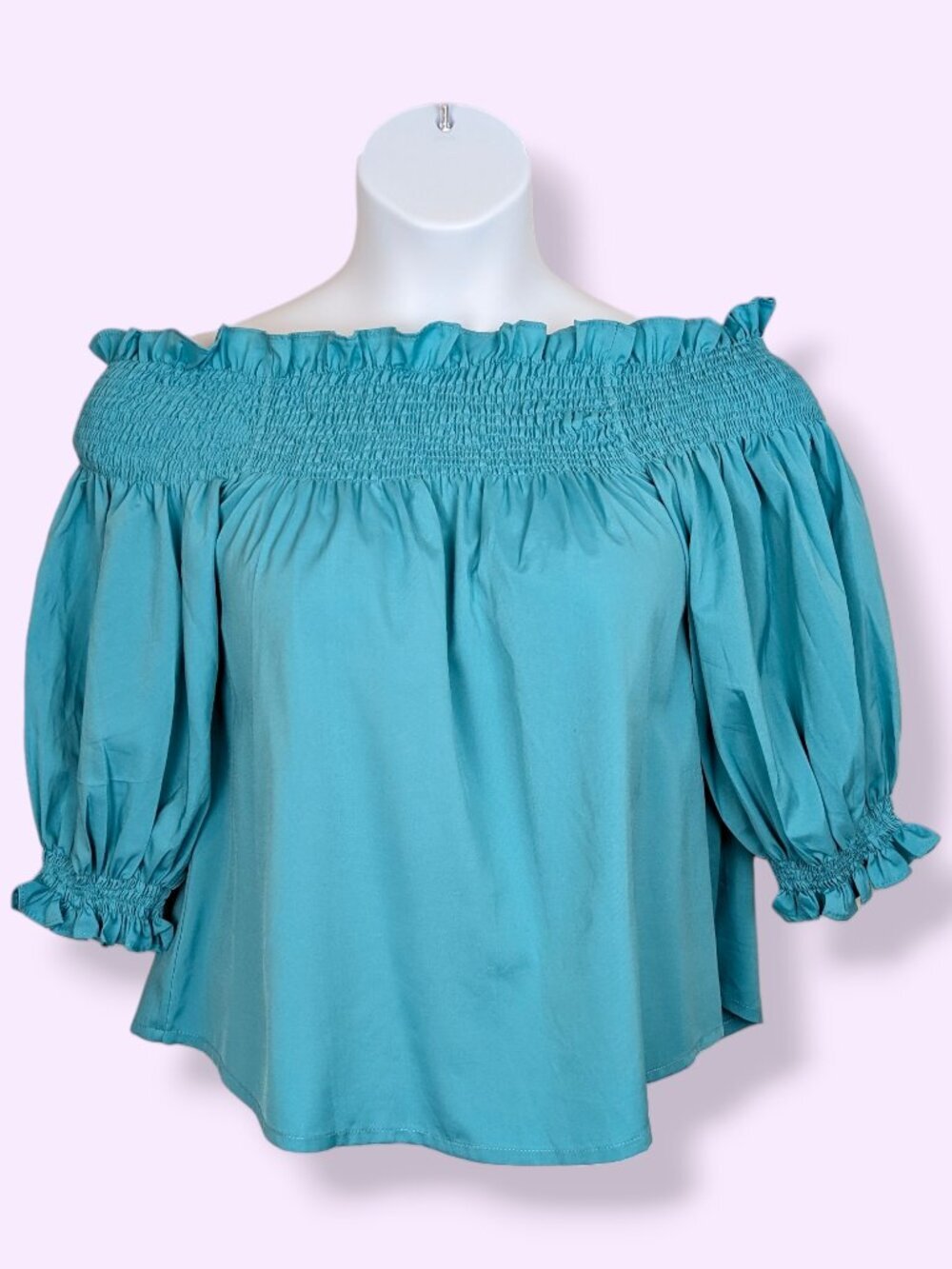 Light Blue Elastic Off-Shoulder Top